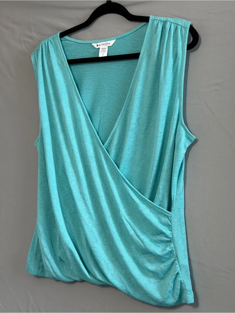 Athleta Womens Breezy Wrap Tank Top Size L Gulf Green Yoga Gym Running Ruching - Picture 3 of 10